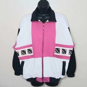 Vintage 80s Adidas Women's Medium Bomber Jacket Full Zip Trefoil Cotton RARE